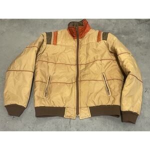 Sigallo, Yellow Nylon Flight Skii Jacket, 80s Size L, Zipper Closure, Warm FLAWS